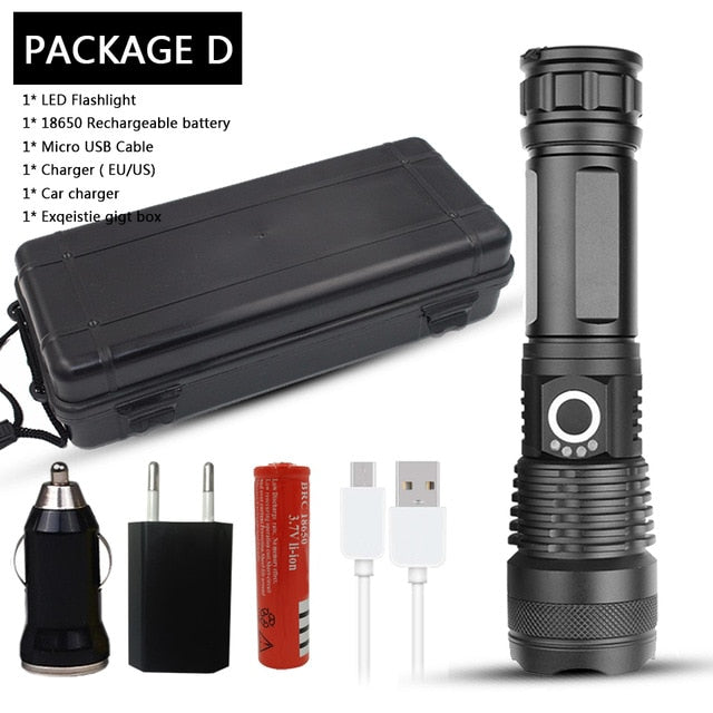 LED flashlight Cree xhp50 USB charging Stretch zoom Shock Resistant Powerful power 18650 or 26650 rechargeable flashlight torch