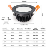 Led IP65 Downlight Super Waterproof Indoor Home Lighting Black Round Led Ceiling Lamp SMD LED Chip 5W 7W 9W 12W Spot Led Lamp