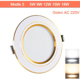 led downlight gold Silver White Ultra Thin Aluminum 3W 5W 9W 12W 15W 18W downlight  AC220V 240V Round Recessed LED Spot Lighting