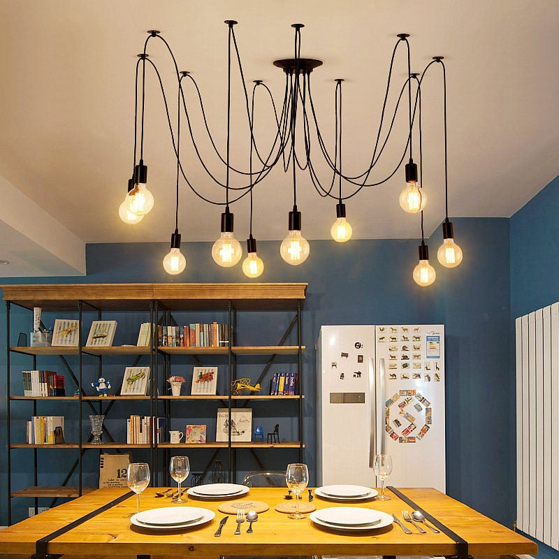 Ceiling Lights DIY Art Spider Ceiling Lamp Fixture Light Hanging Nordic Retro Edison Bulb Light Vintage Loft Antique hanging