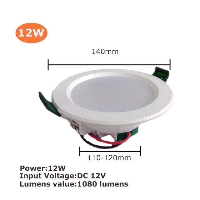 Led Downlight DC 12V 18W 15W 12W 9W 5W Recessed Grid Downlight Cold White 6500K Round LED Panel Light