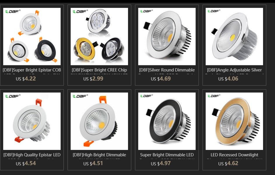 DBF Silver Round Dimmable Recessed LED COB Downlight 6W/9W/12W/18W Recessed LED Ceiling Spot Light 3000K 4000K 6000K AC90-265V