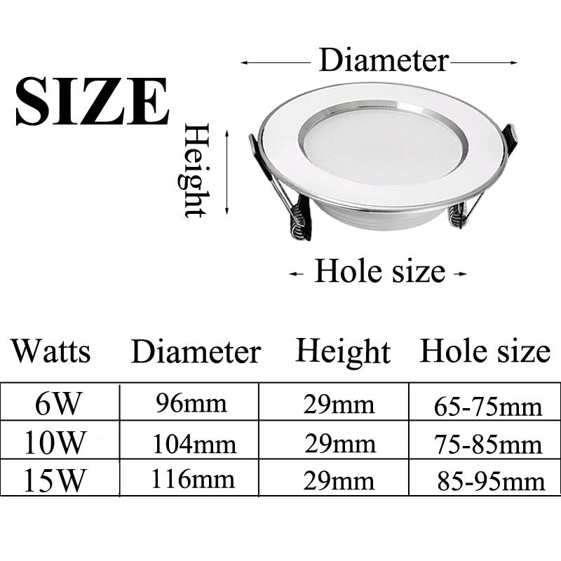 LED Downlight 6W 10W 15W Round Recessed Lamp AC220V  Warm /Cold white Led Bulb Bedroom Kitchen Indoor Light LED Spot Lighting