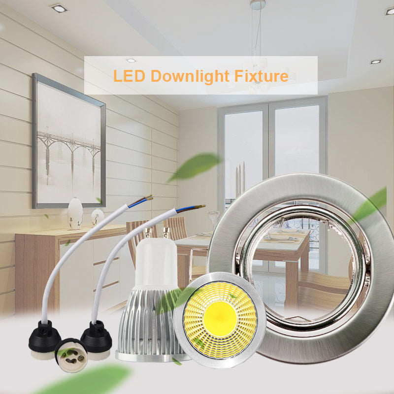 Round Nickel Recessed LED Ceiling Light Adjustable Frame MR16 GU10 Bulb Fixture Downlight Holder