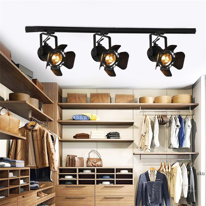 Nordic LED Wall Lights American Retro Country Loft Track Lamps Industrial Vintage Iron Bar Cafe Lighting Searchlight Fixtures