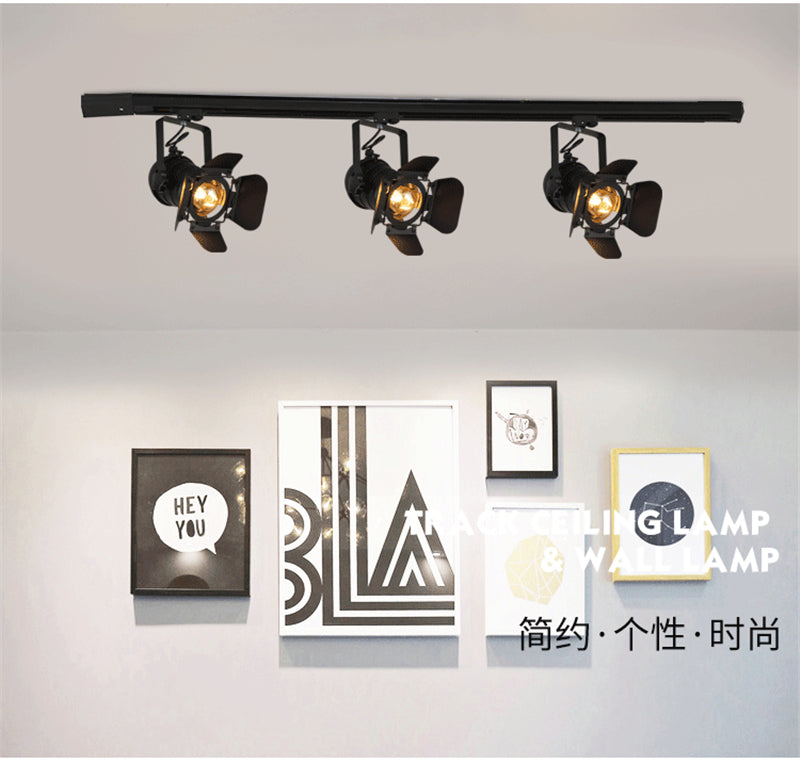 Nordic LED Wall Lights American Retro Country Loft Track Lamps Industrial Vintage Iron Bar Cafe Lighting Searchlight Fixtures