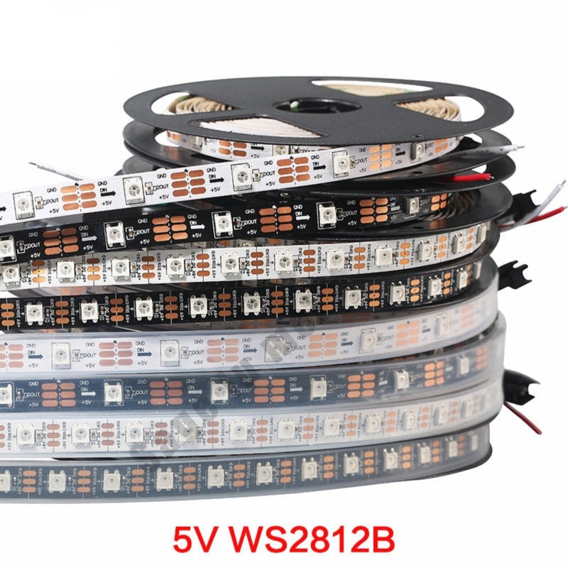 Led Pixel Strip 1m 5m DC5V WS2812B WS2812 Individually Addressable Smart RGB Led Strip Light Tape Black White PCB IP30/65/67