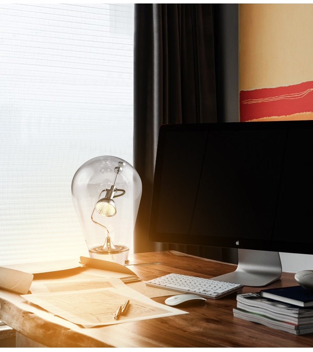 Light Bulb Shape Small Book Lamp Personality Magnet Study Lamp EU Plug/US Plug Adjustable Lighting Bar Art Shape of Light Bulb Decorative Lamps