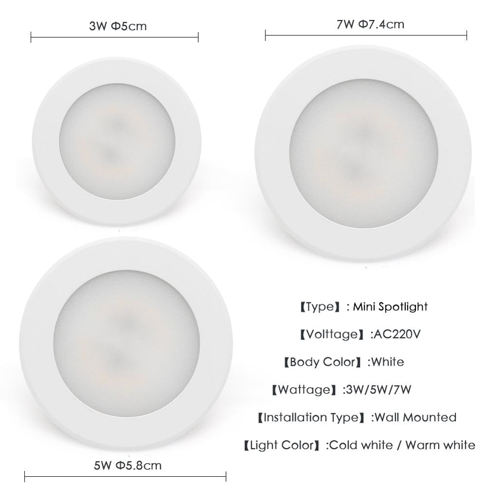 Mini LED Downlight Ultra-thin 3W 5W 7W 220V Surface Mounted Lamp Panel Light Indoor Lighting Closet Cabinet Spot light