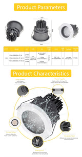 Deep Anti-Glare LED 12W Recessed Dimmable Downlight IP65 Waterproof Anti-Fog Bathroom Kitchen Home Recessed Spotlight 75-80mm