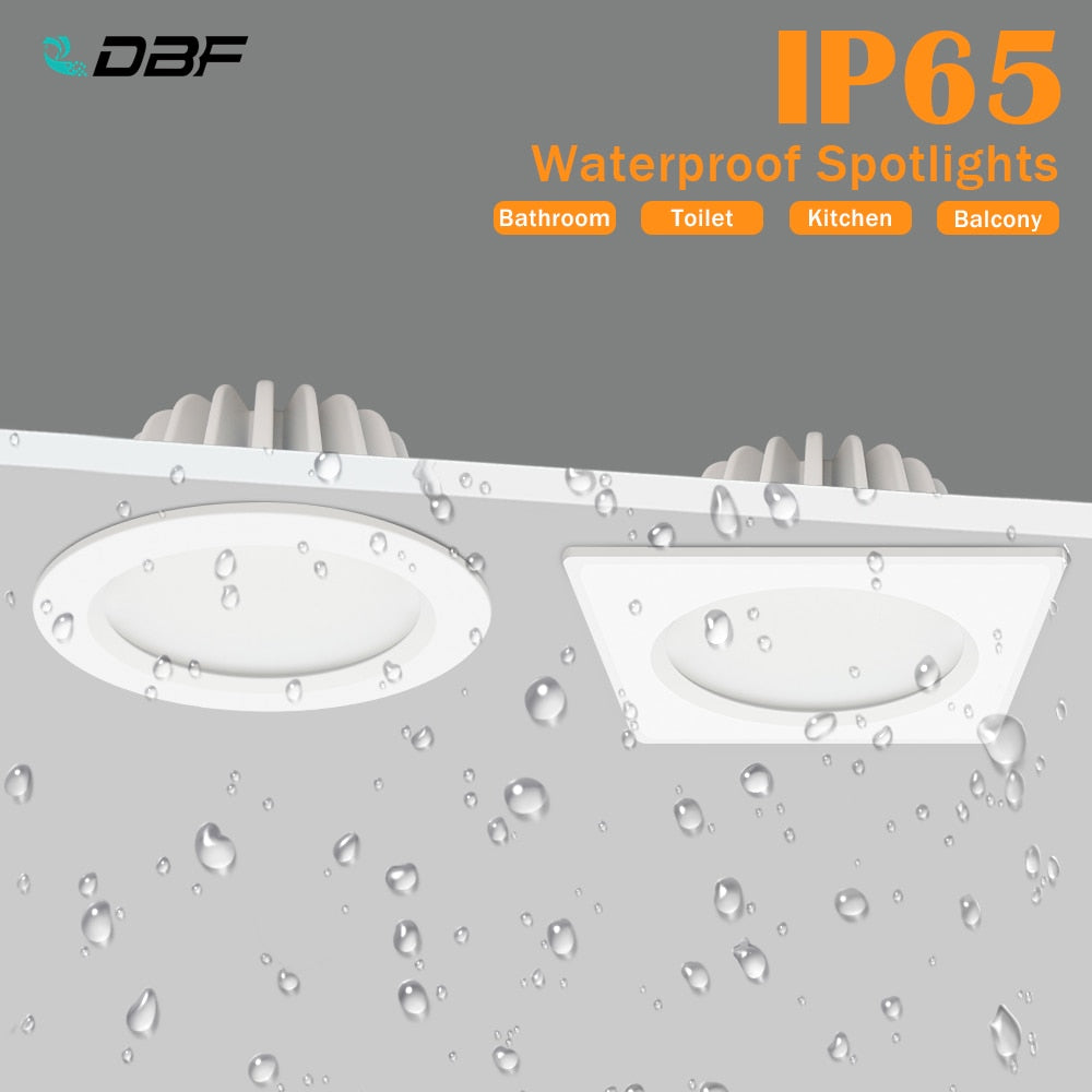 DBF Black/White IP65 Waterproof Recessed LED Downlight SMD5730 5W 7W 9W 12W 15W Spot Light Bathroom Ceiling Lamp AC 110V/220V