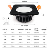 DBF Black/White IP65 Waterproof Recessed LED Downlight SMD5730 5W 7W 9W 12W 15W Spot Light Bathroom Ceiling Lamp AC 110V/220V