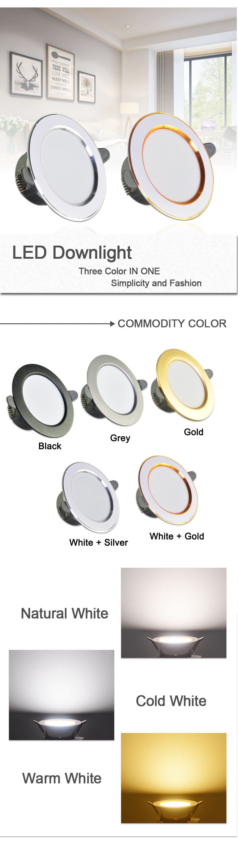 Downlight 3W 5W 3000k 4000k 6500k led Downlight AC 220V-240V led Downlight Kitchen living room Indoor recessed 5Pcs downlight