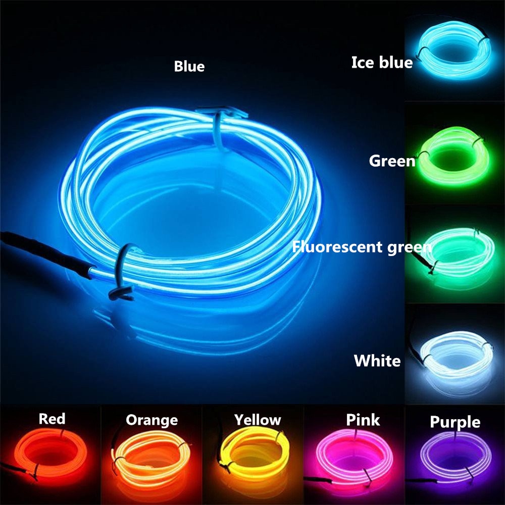 Flexible Neon Light 1m/3m/5M 3V Glow EL Wire Rope tape Cable Strip LED Neon Lights Shoes Clothing Car waterproof led strip