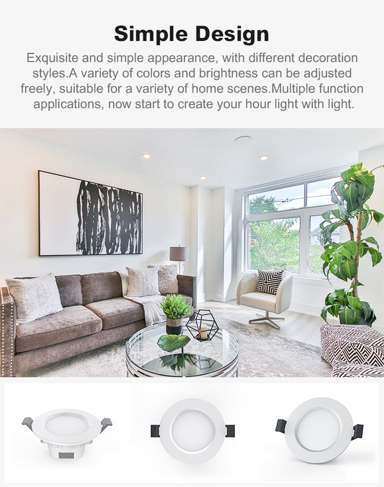 OFFDARKS Smart downlight embedded APP &amp; WiFi control 5W 9W dimmable living room kitchen bathroom KTV LED downlight