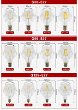 E27 E14 Retro Edison LED Filament Bulb Lamp AC220V Light Bulb C35 G45 A60 ST64 G80 G95 G125 Glass Bulb Vintage Candle Light