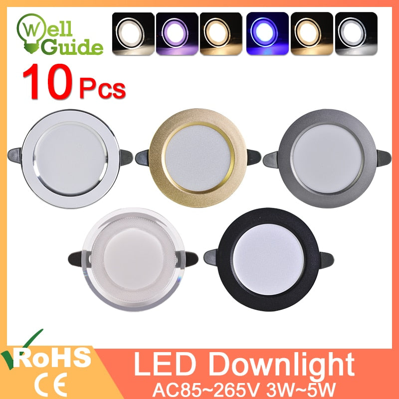 LED Downlight 10Pcs 3w 5w spot led lights 3000k 4500K 6000K AC 220V-240V led Downlight Kitchen living room Indoor recessed lighting