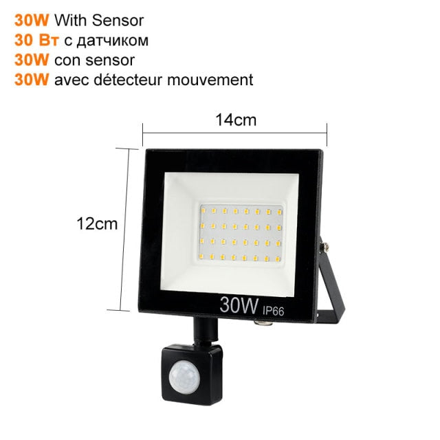  Motion Sensor LED Flood Light 10W 30W 50W Outdoor Floodlight 220V 240V Waterproof Led Spotlight for Garden Wall Street Light