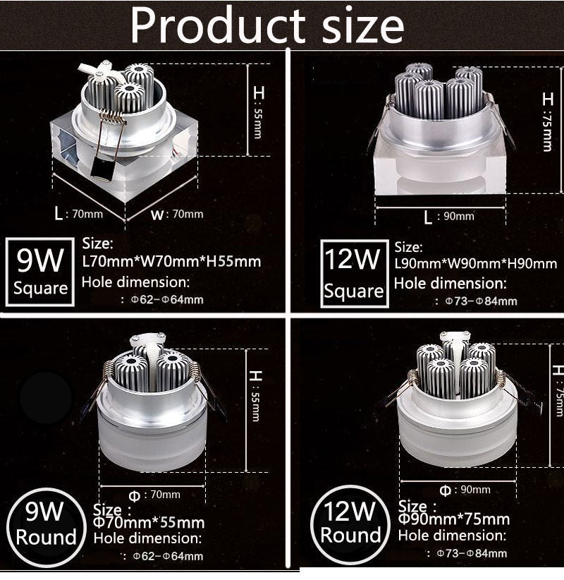 Acrylic LED downlight round square light 5W 9W 12W led ceiling light 90-260v cabinet wall light spotlight home lighting