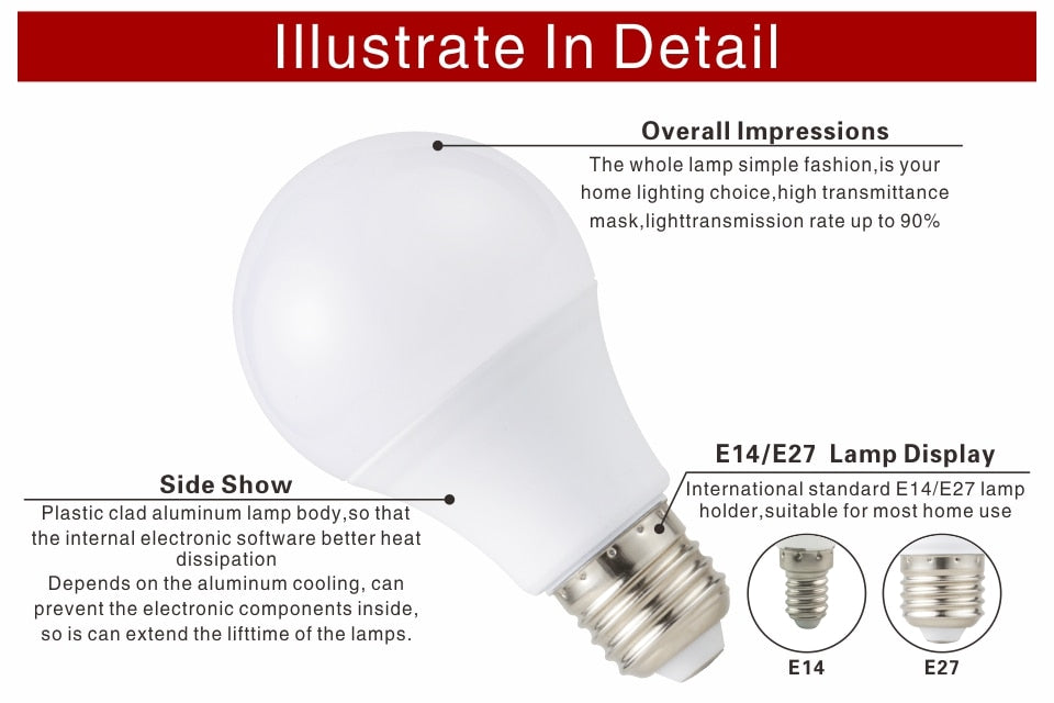 LED Bulb E27 E14 20W 18W 15W 12W 9W 6W 3W 4pcs/lot Lampada LED Light AC 220V Bombilla Spotlight Lighting Cold/Warm White Lamp