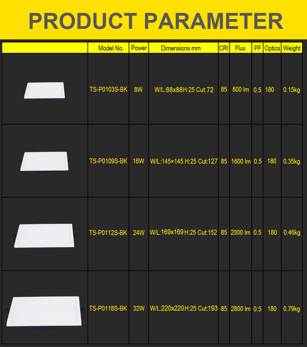 T-SUNRISE Ultra Thin LED Panel Downlight 8W 16W 24W 32W Round/Square LED Ceiling Recessed Lights Power Supply Included SMD4014