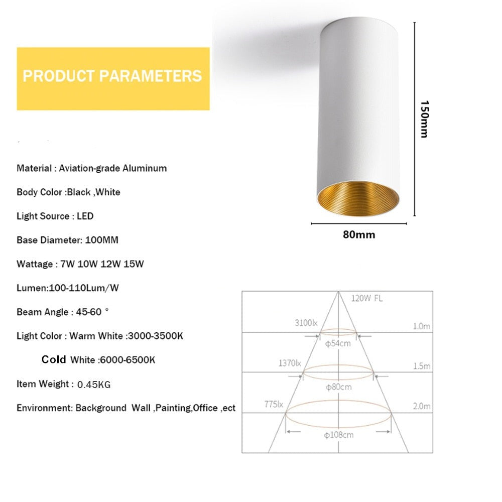  High Brightness Cree LED COB Ceiling Spot Lamp 10W 12W 15W Long Surface Mount Downlight for Indoor Lighting Kitchen Bedroom
