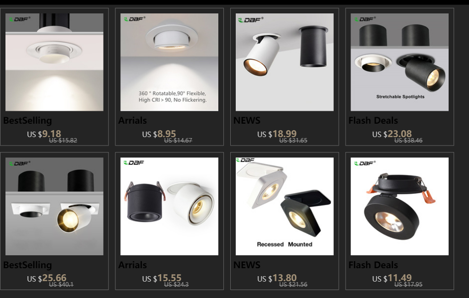 DBF Frameless Angle Adjustable Recessed LED Downlight 5W 7W 12W 15W Dimmable Deep Glare LED Ceiling Spot Light  Pic Background