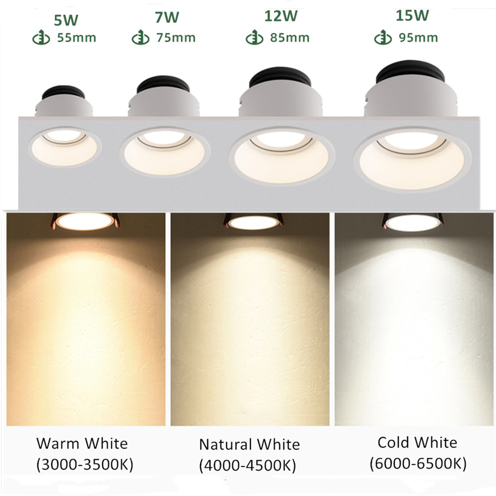 DBF Frameless Angle Adjustable Recessed LED Downlight 5W 7W 12W 15W Dimmable Deep Glare LED Ceiling Spot Light  Pic Background