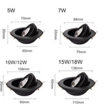 DBF Angle Adjustable LED COB Recessed Downlight Black/White Housing 5W 7W 12W 15W 18W LED Ceiling Spot Light for Pic Background