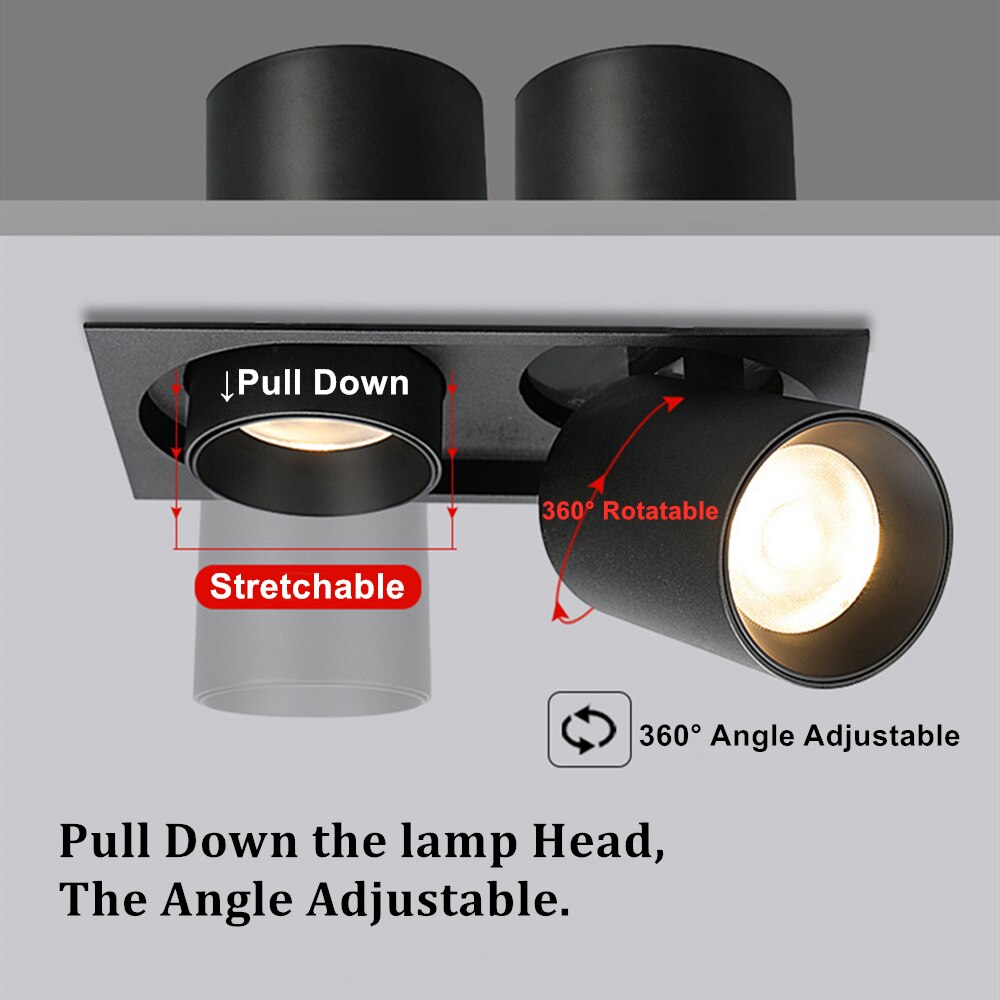 Square Angle Adjust Stretchable LED COB Recessed Downlight 14W 20W 24W LED Ceiling Spotlight Kitchen Living Room Indoor