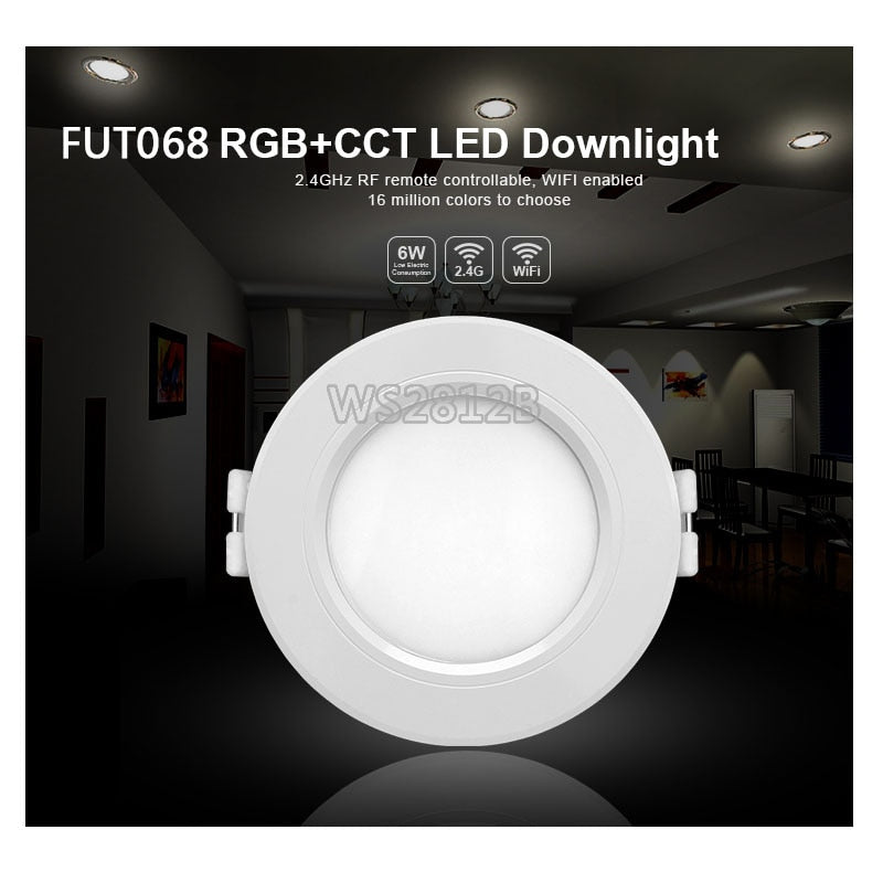 Smart 6W RGB + CCT LED Downlight 110V 220V dimmable recessed Led ceiling panel lights compatible FUT092 remote/WIFI APP control