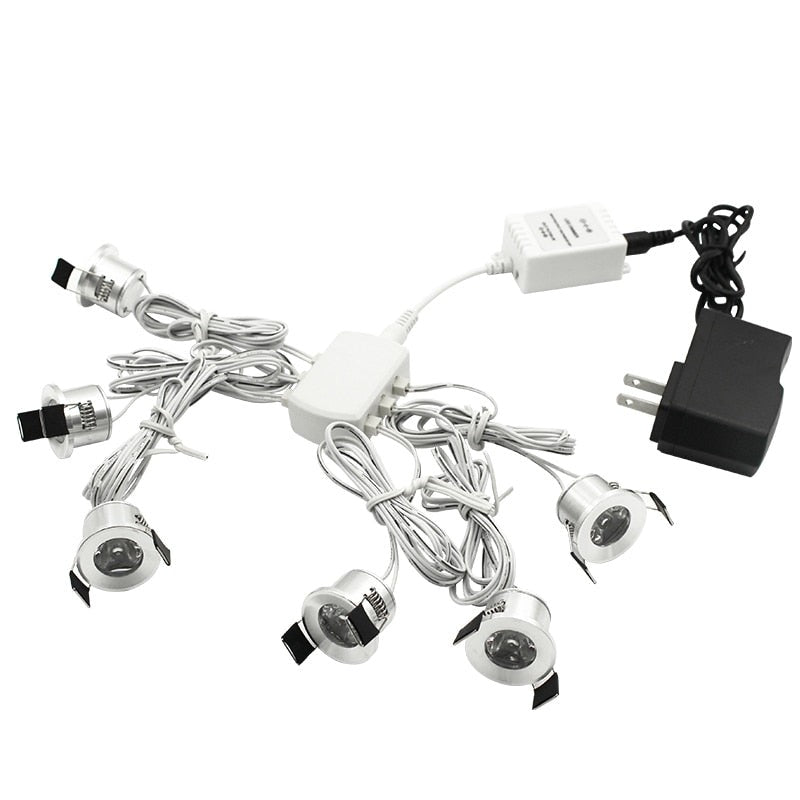  LED Mini Ceiling Downlights Set Dimmable Lights 1.5W 27mm Cut Hole Recessed Silvery Remote Control Cabinet Lamp 85-265V