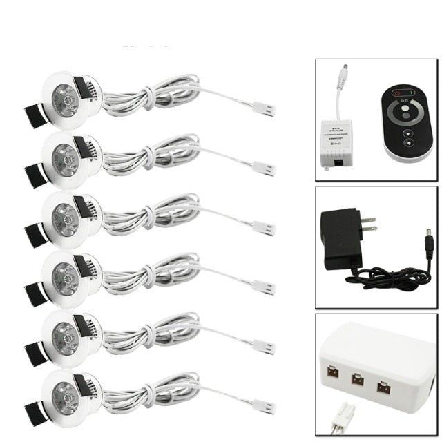  LED Mini Ceiling Downlights Set Dimmable Lights 1.5W 27mm Cut Hole Recessed Silvery Remote Control Cabinet Lamp 85-265V