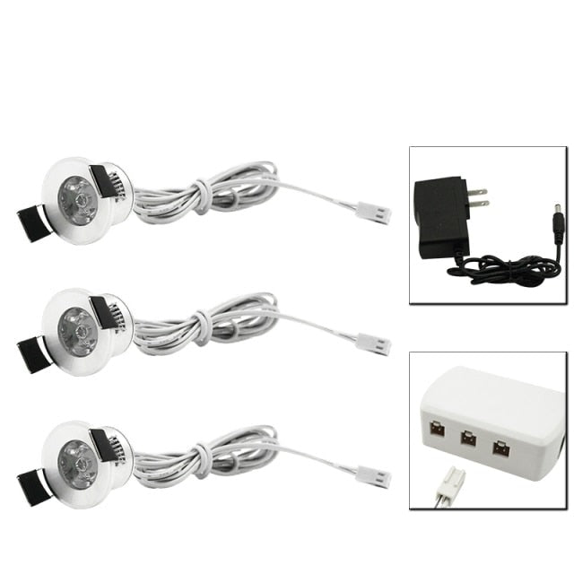  LED Mini Ceiling Downlights Set Dimmable Lights 1.5W 27mm Cut Hole Recessed Silvery Remote Control Cabinet Lamp 85-265V