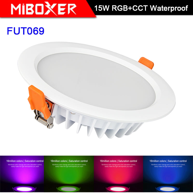 Miboxer living room 15W RGB + CCT LED downlight FUT069 round AC 100V-240V dimmable wireless wifi control LED ceiling downlight