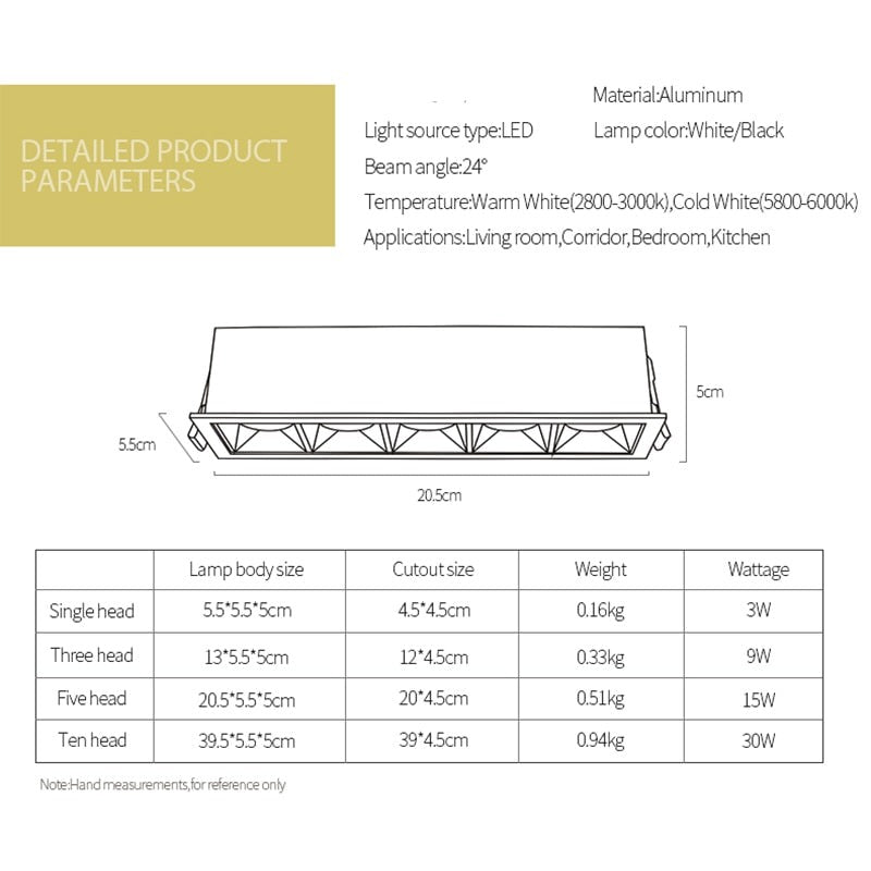 led grid ceiling spot light embedded downlight line lights COB rectangular ceiling lamp without main lights CREE
