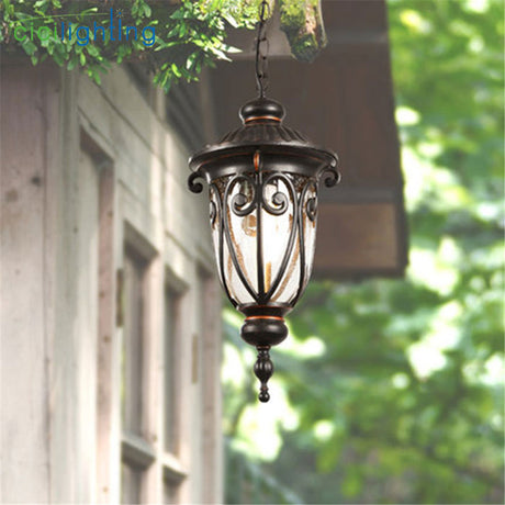 Vintage Pendant Lamps Traditional Outdoor Ceiling Light Hanging Textured Black Villa Pavilion Pendant Lights For House Porch