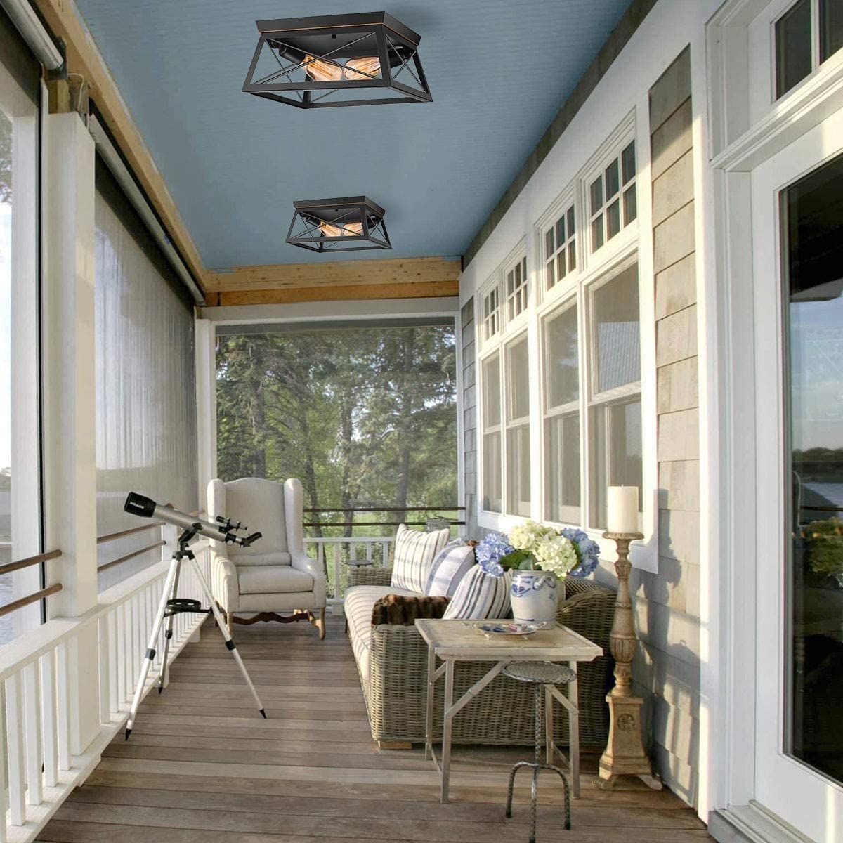 Ganeed Farmhouse Industrial Retro Ceiling Light  Semi Flush Mount Ceiling Fixture,2 Lights Rectangle Ceiling Lamp for Kitchen