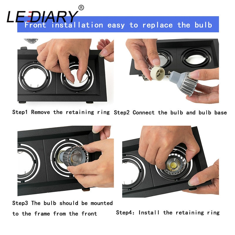 Grille Light Three LED Downlight Frame Fixtures MR16 Fitting 12-260V Recessed GU10 Bulb Replaceable Downlights