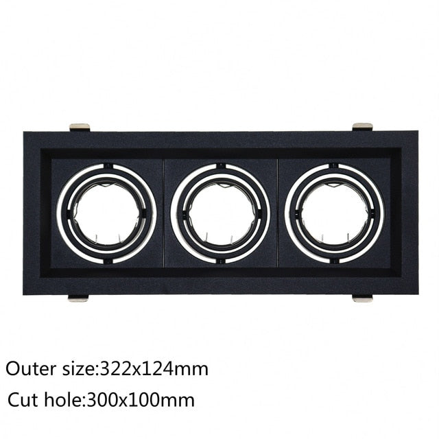 Grille Light Three LED Downlight Frame Fixtures MR16 Fitting 12-260V Recessed GU10 Bulb Replaceable Downlights