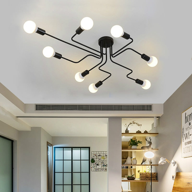 Ceiling Lights Multiple Rod Wrought Iron for Living Room Vintage Industrial Ceiling Lamps for Home Lighting Fixtures Kitchen