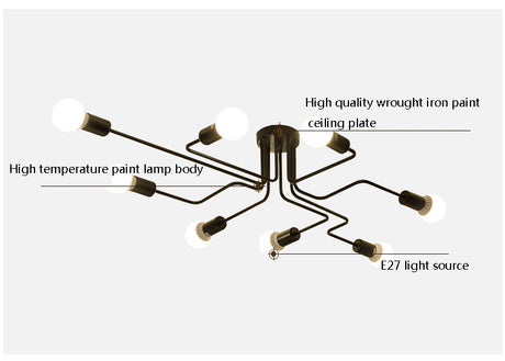 Ceiling Lights Multiple Rod Wrought Iron for Living Room Vintage Industrial Ceiling Lamps for Home Lighting Fixtures Kitchen