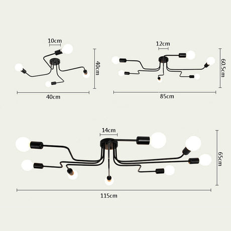 Ceiling Lights Multiple Rod Wrought Iron for Living Room Vintage Industrial Ceiling Lamps for Home Lighting Fixtures Kitchen