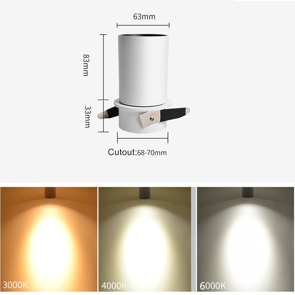 DBF Foldable LED Ceiling Recessed Light 7W 12W LED Spot Lights Living room TV background wall Aisle Ceiling COB Downlight