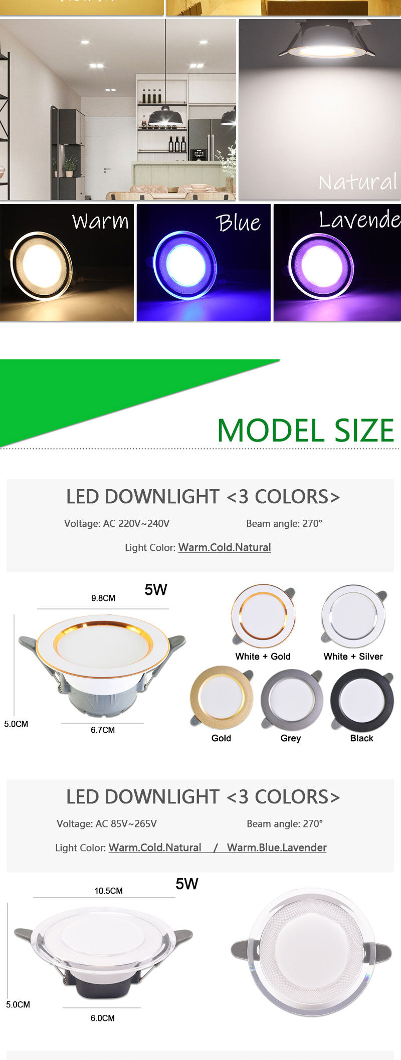 LED Downlight 10PCS Downlight 3w 5w spot led lights 3000k 4500K 6000K AC 220V-240V led Downlight Kitchen living room Indoor recessed lighting