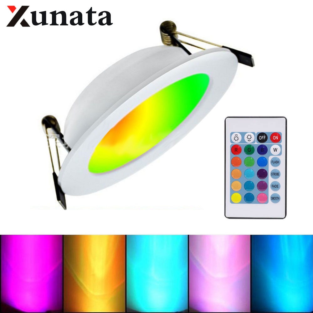 Round LED Panel Light Recessed Kitchen Bathroom Ceiling Lamp AC85-265V 3W 5W 10W LED Downlight With RGB 24Key remote control