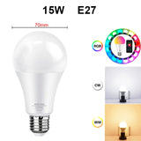  Tuya 12W 15W Wi-Fi Smart Light Bulb, E27 RGB LED Lamp Dimmable with Smart Life APP, Voice Control for Google Home, Alexa