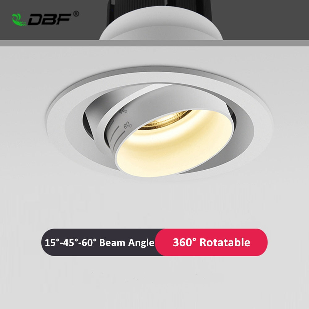 DBF Beam Angle Adjustable 15/45/60 Degrees Recessed LED Downlight 5W 10W 15W Dimmable LED Ceiling Spot Light AC90-265V 3000K