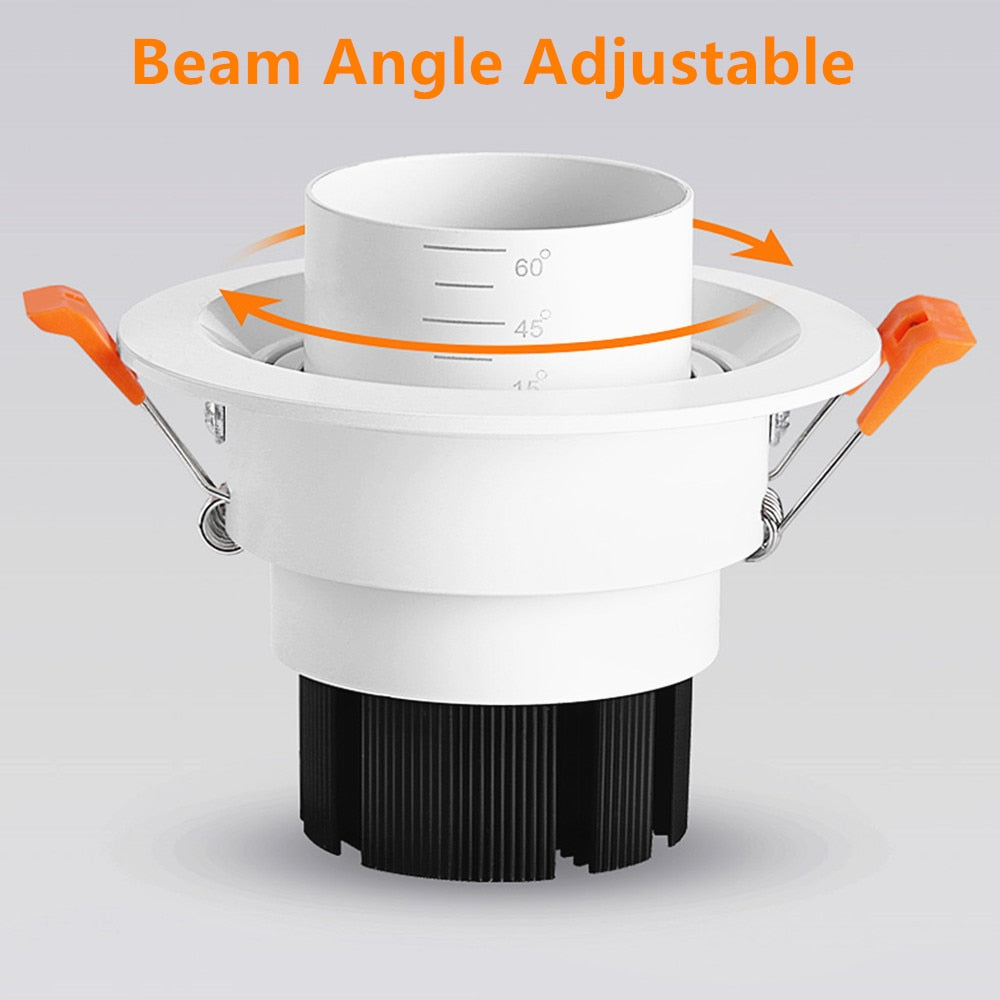 DBF Beam Angle Adjustable 15/45/60 Degrees Recessed LED Downlight 5W 10W 15W Dimmable LED Ceiling Spot Light AC90-265V 3000K