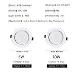 RGB LED Downlight 5W 11cm 10W 12cm Remote Control Dimmable Round Recessed Lamp Colorful Party Bar AC110V 220V 230V Spot Lighting